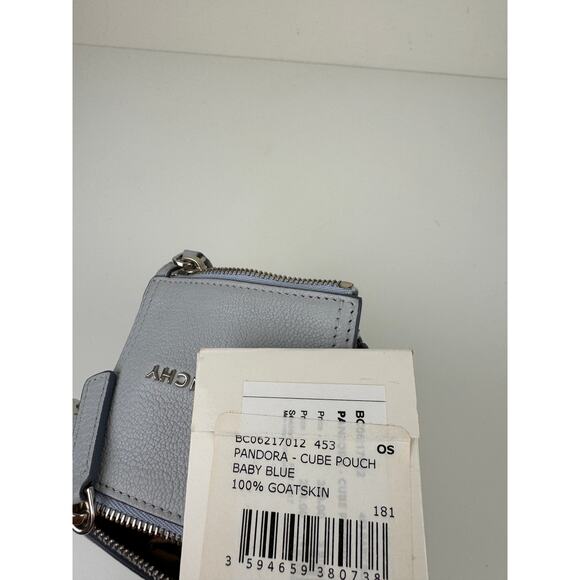 GIVENCHY Paris Blue Mini Pandora Charm Box Leather Zipper Closure Square NEW - Picture 8 of 8